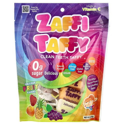 <img alt="Zollipops, Zaffi Taffy, Delicious Fruit, 3 oz (85 g)" title="Zollipops, Zaffi Taffy, Delicious Fruit, 3 oz (85 g),853231003766"