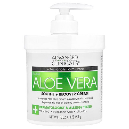 <img alt="Advanced Clinicals, Aloe Vera, Soothe + Recover Cream, 16 oz (454 g)" title="Advanced Clinicals, Aloe Vera, Soothe + Recover Cream, 16 oz (454 g),810400030534"