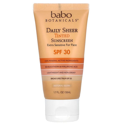 <img alt="Babo Botanicals, Daily Sheer Tinted Sunscreen, SPF 30, Natural Glow, Fragrance Free, 1.7 fl oz (50 ml)" title="Babo Botanicals, Daily Sheer Tinted Sunscreen, SPF 30, Natural Glow, Fragrance Free, 1.7 fl oz (50 ml),899248010328"