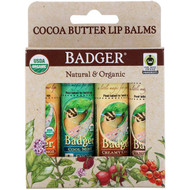 Badger Company, Organic, Cocoa Butter Lip Balms Set, 4 Pack, .25 oz (7 g) Each