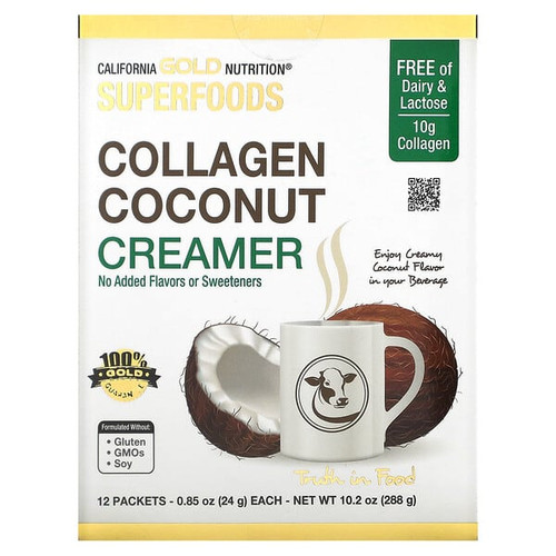 <img alt="California Gold Nutrition, Superfoods, Collagen Coconut Creamer with Organic Coconut Milk Powder, and Hydrolyzed Collagen Peptides, Unsweetened, 12 Packets 0.85 oz (24 g) Each" title="California Gold Nutrition, Superfoods, Collagen Coconut Creamer with Organic Coconut Milk Powder, and Hydrolyzed Collagen Peptides, Unsweetened, 12 Packets 0.85 oz (24 g) Each,898220012107"