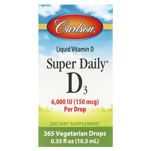 <img alt="Carlson, Super Daily D3, 150 mcg (6,000 IU), 0.35 fl oz (10.3 ml)" title="Carlson, Super Daily D3, 150 mcg (6,000 IU), 0.35 fl oz (10.3 ml),088395120008"