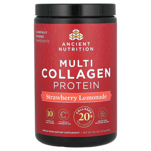<img alt="Ancient Nutrition, Multi Collagen Protein, Strawberry Lemonade, 1.13 lbs (513 g)" title="Ancient Nutrition, Multi Collagen Protein, Strawberry Lemonade, 1.13 lbs (513 g),816401021823"