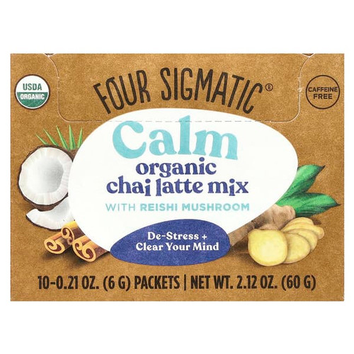 <img alt="Four Sigmatic, Calm, Organic Chai Latte Mix with Reishi Mushroom, Caffeine Free, 10 Packets, 0.21 oz (6 g) Each" title="Four Sigmatic, Calm, Organic Chai Latte Mix with Reishi Mushroom, Caffeine Free, 10 Packets, 0.21 oz (6 g) Each,816897020829"