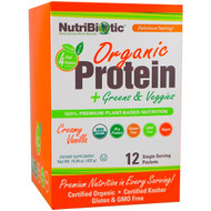 NutriBiotic, Organic Protein + Greens & Veggies, Creamy Vanilla, 12 Single Serving Packets, 1.26 oz (36 g) Each