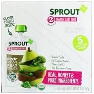 Sprout Organic, Baby Food, Stage 2, Pear, Kiwi, Peas, Spinach, 5 Pouches, 4 oz (113 g) Each