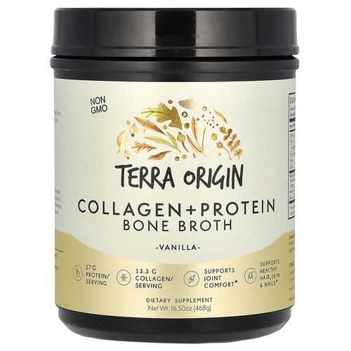 <img alt="Terra Origin, Collagen + Protein Bone Broth, Vanilla, 16.5 oz (468 g)" title="Terra Origin, Collagen + Protein Bone Broth, Vanilla, 16.5 oz (468 g),857668007106"
