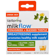 UpSpring, Milkflow, Fenugreek + Blessed Thistle Drink Mix, Natural Citrus Flavor, 18 Packets, 0.35 oz (10 g) Each