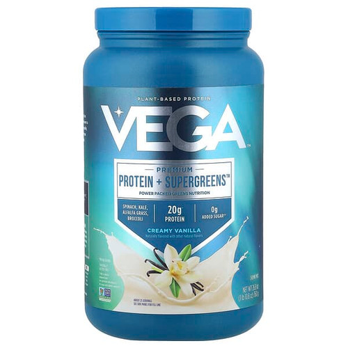 <img alt="Vega, Premium, Protein + Supergreens, Creamy Vanilla, 1 lb 10.8 oz (760 g)" title="Vega, Premium, Protein + Supergreens, Creamy Vanilla, 1 lb 10.8 oz (760 g),838766066516"