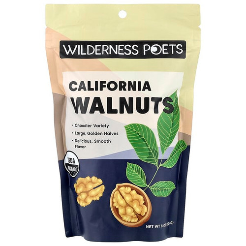 <img alt="Wilderness Poets, Organic California Walnuts, 8 oz (226 g)" title="Wilderness Poets, Organic California Walnuts, 8 oz (226 g),855434006285"