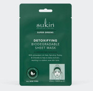 3 PACK OF Sukin Super Greens Detoxifying Biodegradable Sheet Mask 25ml