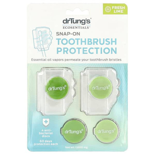 <img alt="Dr. Tungs, Ecosentials, Snap-On Toothbrush Protection, Fresh Lime, 4 Count" title="Dr. Tungs, Ecosentials, Snap-On Toothbrush Protection, Fresh Lime, 4 Count,019373951154"