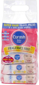 3 PACK OF Curash Baby Wipes Fragrance Free 20 X 5 Pack