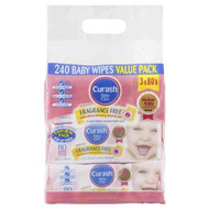 3 PACK OF Curash Baby Wipes Fragrance Free 3 X 80 Pack