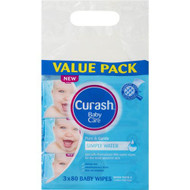 3 PACK OF Curash Simply Water Baby Wipes 3 X 80 Pack