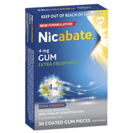 3 PACK OF Nicabate Gum Extra Fresh 4mg 30 Pack