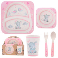 Gibson Baby Elephant 5 Piece Bamboo Dining Set Girl