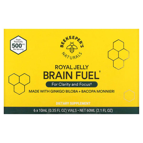 <img alt="Beekeepers Naturals, Royal Jelly Brain Fuel, 6 Vials, 0.35 fl oz (10 ml) Each" title="Beekeepers Naturals, Royal Jelly Brain Fuel, 6 Vials, 0.35 fl oz (10 ml) Each,628055142201"
