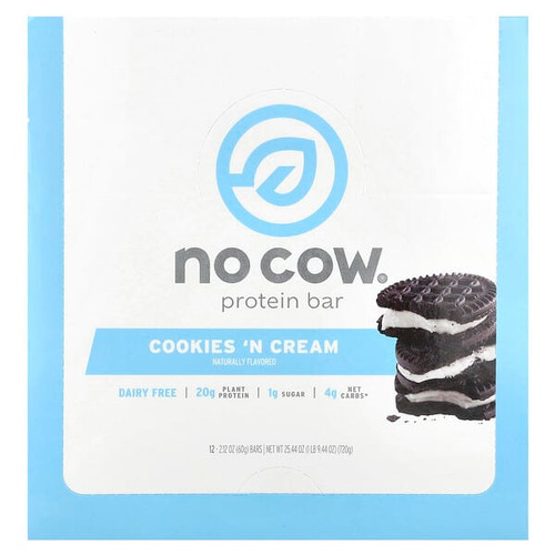 <img alt="No Cow, Protein Bar, CookiesN Cream, 12 Bars, 2.12 oz (60 g) Each" title="No Cow, Protein Bar, CookiesN Cream, 12 Bars, 2.12 oz (60 g) Each,810039120538"