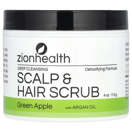<img alt="Zion Health, Deep Cleansing Scalp & Hair Scrub with Argan Oil, Green Apple, 4 oz (113 g)" title="Zion Health, Deep Cleansing Scalp & Hair Scrub with Argan Oil, Green Apple, 4 oz (113 g),093141103358"