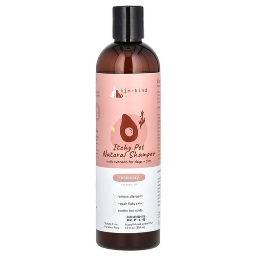 <img alt="Kin+Kind, Itchy Pet Natural Shampoo With Avocado, For Dogs & Cats, Rosemary, 12 fl oz (354 ml)" title="Kin+Kind, Itchy Pet Natural Shampoo With Avocado, For Dogs & Cats, Rosemary, 12 fl oz (354 ml),854362006626"