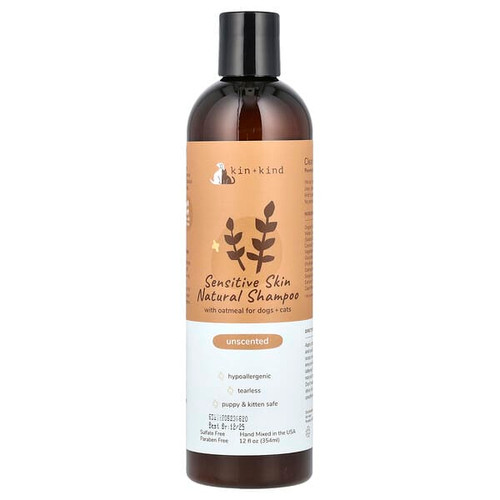 <img alt="Kin+Kind, Sensitive Skin Natural Shampoo, For Dogs + Cats, Unscented , 12 fl oz (354 ml)" title="Kin+Kind, Sensitive Skin Natural Shampoo, For Dogs + Cats, Unscented , 12 fl oz (354 ml),854362006527"