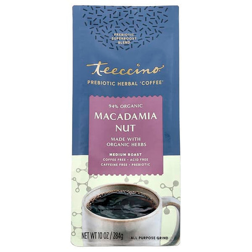 <img alt="Teeccino, Prebiotic Herbal Coffee, Macadamia Nut, Medium Roast, Caffeine Free, 10 oz (284 g)" title="Teeccino, Prebiotic Herbal Coffee, Macadamia Nut, Medium Roast, Caffeine Free, 10 oz (284 g),795239860203"