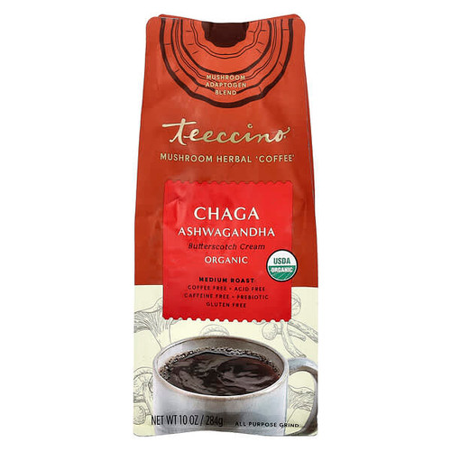 <img alt="Teeccino, Mushroom Herbal Coffee, Chaga Ashwagandha, Medium Roast, Caffeine Free, 10 oz (284 g)" title="Teeccino, Mushroom Herbal Coffee, Chaga Ashwagandha, Medium Roast, Caffeine Free, 10 oz (284 g),795239850204"