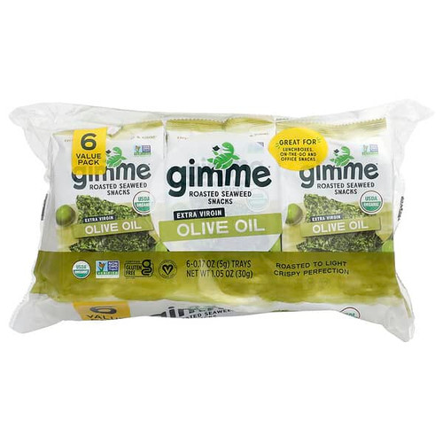 <img alt="gimMe, Roasted Seaweed Snacks, Extra Virgin Olive Oil, 6 Trays. 0.17 oz (5 g) Each" title="gimMe, Roasted Seaweed Snacks, Extra Virgin Olive Oil, 6 Trays. 0.17 oz (5 g) Each,851093004174"
