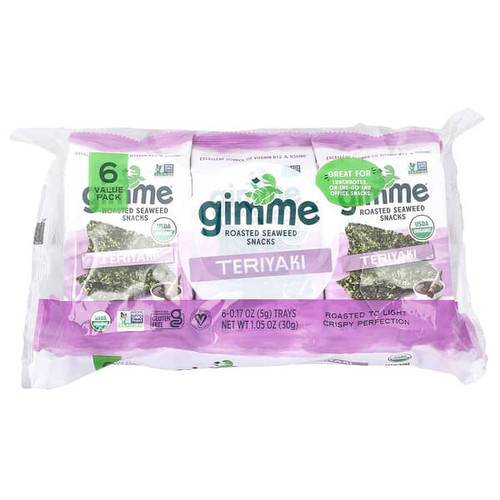 <img alt="gimMe, Roasted Seaweed Snacks, Teriyaki, 6 Packs, 0.17 oz (5 g) Each" title="gimMe, Roasted Seaweed Snacks, Teriyaki, 6 Packs, 0.17 oz (5 g) Each,851093004181"