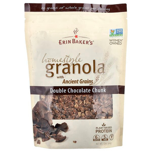 <img alt="Erin Bakers, Homestyle Granola with Ancient Grains, Double Chocolate Chunk, 12 oz (340 g)" title="Erin Bakers, Homestyle Granola with Ancient Grains, Double Chocolate Chunk, 12 oz (340 g),708875005075"