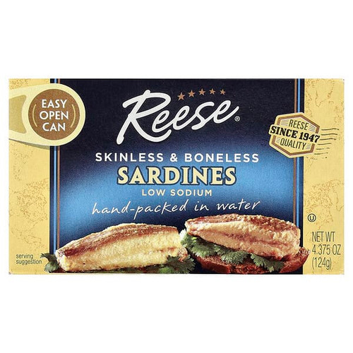 <img alt="3 PACK of Reese, Skinless & Boneless Sardines, Low Sodium, 4.375 oz (124 g)" title="3 PACK of Reese, Skinless & Boneless Sardines, Low Sodium, 4.375 oz (124 g),070670006435"