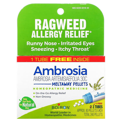 <img alt="Boiron, Ambrosia, Ragweed Allergy Relief, Meltaway Pellets, 3 Tubes, 80 Pellets Each" title="Boiron, Ambrosia, Ragweed Allergy Relief, Meltaway Pellets, 3 Tubes, 80 Pellets Each,306962020002"