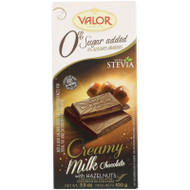 3 PACK of Valor, 0% Sugar Added, Creamy Milk Chocolate With Hazelnut, 3.5 oz (100 g)