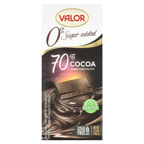 <img alt="Valor, 0% Sugar Added, 70% Cocoa Dark Chocolate, 3.5 oz (100 g)" title="Valor, 0% Sugar Added, 70% Cocoa Dark Chocolate, 3.5 oz (100 g),072247435983"