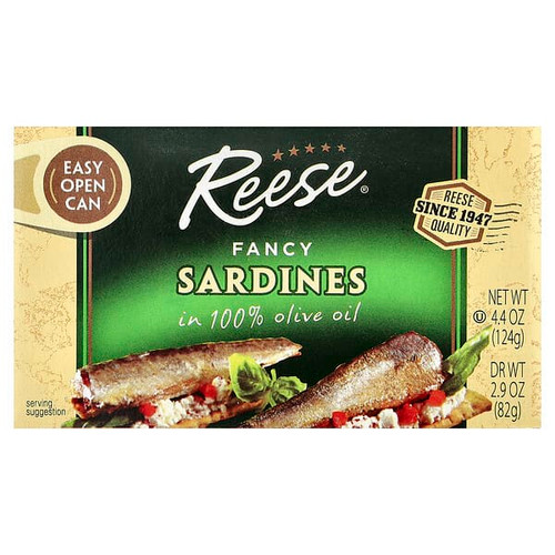 <img alt="3 PACK of Reese, Fancy Sardines, In 100% Olive Oil, 4.4 oz (124 g)" title="3 PACK of Reese, Fancy Sardines, In 100% Olive Oil, 4.4 oz (124 g),070670006329"