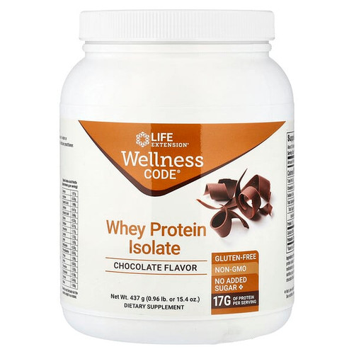 <img alt="Life Extension, Wellness Code, Whey Protein Isolate, Chocolate, 0.96 lb (437 g)" title="Life Extension, Wellness Code, Whey Protein Isolate, Chocolate, 0.96 lb (437 g),737870224303"