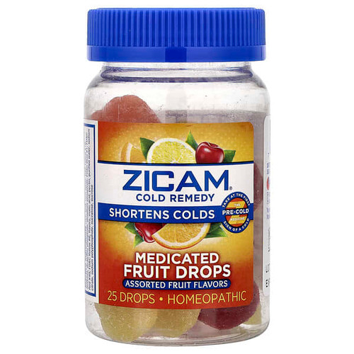 <img alt="Zicam, Cold Remedy, Medicated Fruit Drops, Assorted Fruit , 25 Drops" title="Zicam, Cold Remedy, Medicated Fruit Drops, Assorted Fruit , 25 Drops,732216301359"