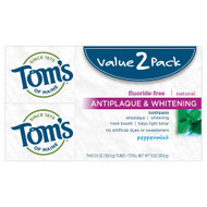 Toms of Maine Natural Toothpaste Antiplaque & Whitening Fluoride Free Peppermint -- 5.5 oz Each / Pack of 2