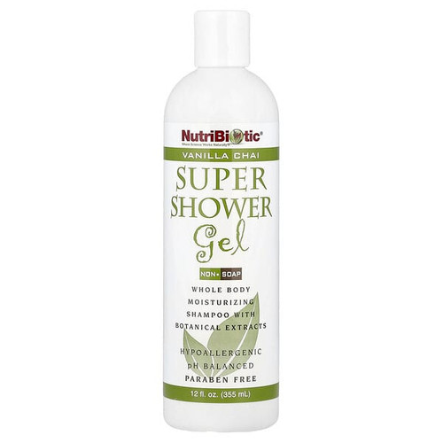<img alt="NutriBiotic, Super Shower Gel, Non-Soap, Vanilla Chai, 12 fl oz (355 ml)" title="NutriBiotic, Super Shower Gel, Non-Soap, Vanilla Chai, 12 fl oz (355 ml),728177010416"