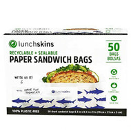 3 PACK of Lunchskins Recyclable + Sealable Paper Sandwich Bags - Navy Sharks -- 50 Bags