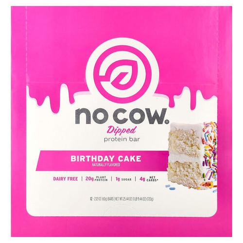 <img alt="No Cow, Dipped Protein Bar, Birthday Cake, 12 Bars, 2.12 oz (60 g) Each" title="No Cow, Dipped Protein Bar, Birthday Cake, 12 Bars, 2.12 oz (60 g) Each,852346005955"