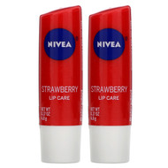 3 PACK OF Nivea, Lip Care, Strawberry, 2 Pack, 0.17 oz (4.8 g) Each