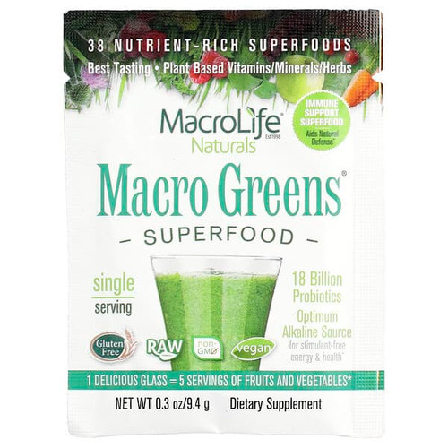 <img alt="3 PACK of Macrolife Naturals, Macro Greens, Superfood, 0.3 oz (9.4 g)" title="3 PACK of Macrolife Naturals, Macro Greens, Superfood, 0.3 oz (9.4 g),852434001012"