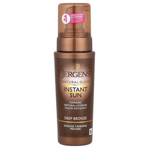 <img alt="Jergens, Natural Glow, Instant Sun, Sunless Tanning Mousse, Deep Bronze, 6 fl oz (177 ml)" title="Jergens, Natural Glow, Instant Sun, Sunless Tanning Mousse, Deep Bronze, 6 fl oz (177 ml),019100209381"
