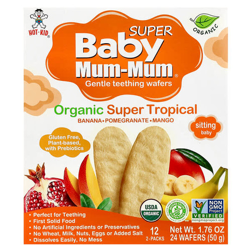 <img alt="Hot Kid, Baby Mum-Mum Super, Gentle Teething Wafers, For Toddlers, Organic Super Tropical, 12 Packs, 2 Wafers Each" title="Hot Kid, Baby Mum-Mum Super, Gentle Teething Wafers, For Toddlers, Organic Super Tropical, 12 Packs, 2 Wafers Each,686352601128"