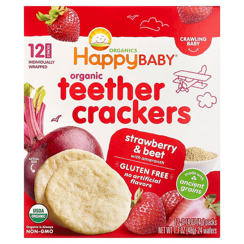 <img alt="Happy Family Organics, Happy Baby, Organic Teether Crackers, Strawberry & Beet with Amaranth, 12 Packs, 0.14 oz (4 g) Each" title="Happy Family Organics, Happy Baby, Organic Teether Crackers, Strawberry & Beet with Amaranth, 12 Packs, 0.14 oz (4 g) Each,819573015553"
