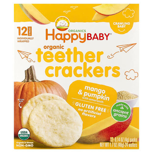 <img alt="Happy Family Organics, Happy Baby, Organic Teether Crackers, Mango & Pumpkin with Amaranth, 12 Packs, 0.14 oz (4 g) Each" title="Happy Family Organics, Happy Baby, Organic Teether Crackers, Mango & Pumpkin with Amaranth, 12 Packs, 0.14 oz (4 g) Each,819573015546"