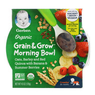 3 PACK OF Gerber, Organic, Grain & Grow, Morning Bowl, 10+ Months, Oats, Barley and Red Quinoa with Banana & Summer Berries, 4.5 oz (128 g)
