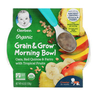 3 PACK OF Gerber, Organic Grain & Grow Morning Bowl, 10+ Months, Oats, Red Quinoa & Farro with Tropical Fruits, 4.5 oz (128 g)